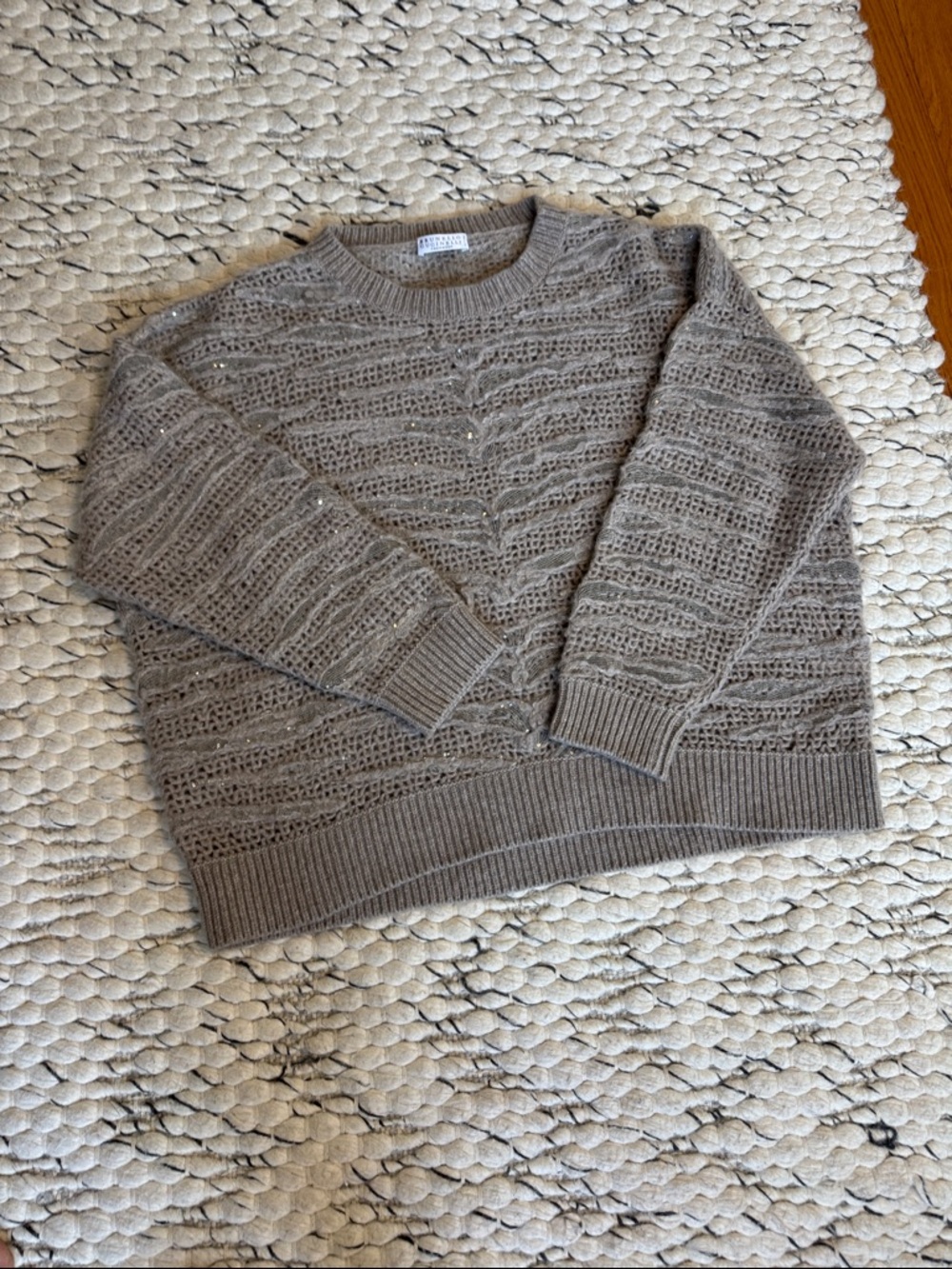 Brunello Cucinelli Taupe Cashmere Openwork Sweater